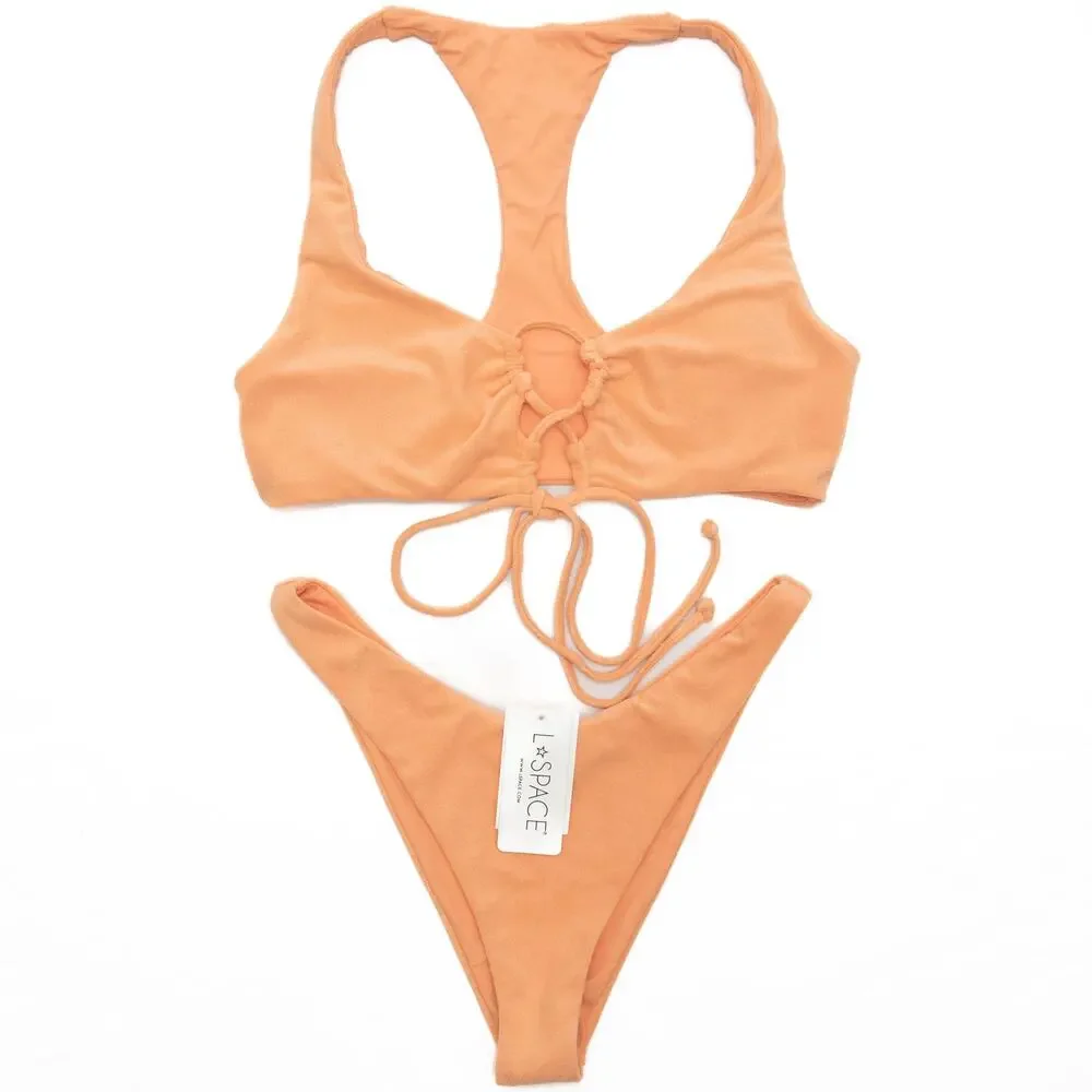 New Free People L*Space Tangy Terry Dax Top Cabana Bitsy Bikini Bottom Size L